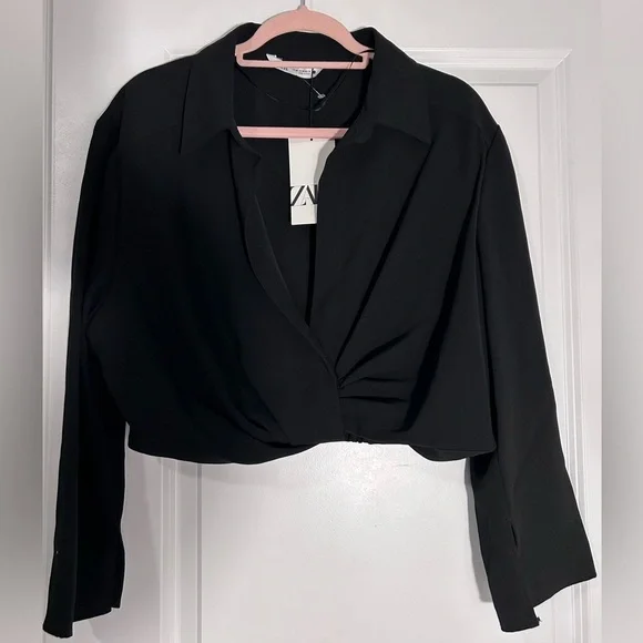 NWT ZARA PLEATED CROP TOP, Black, Size XXL - Picture 3 of 16